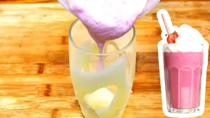 Milkshake de morango e leite condensado