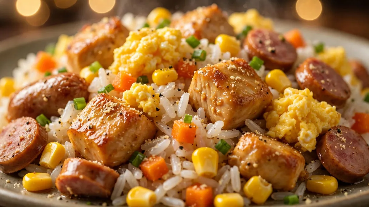 Arroz com Ovos e Frango