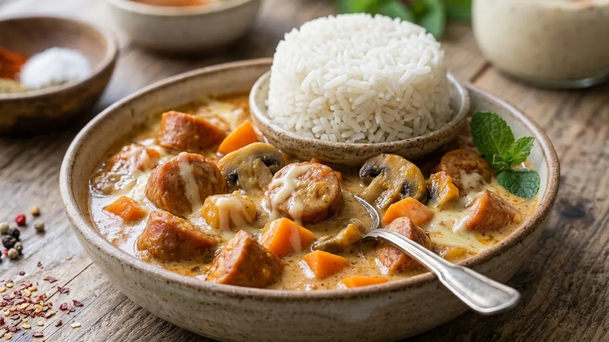 Arroz de Salsicha Cremoso com Queijo