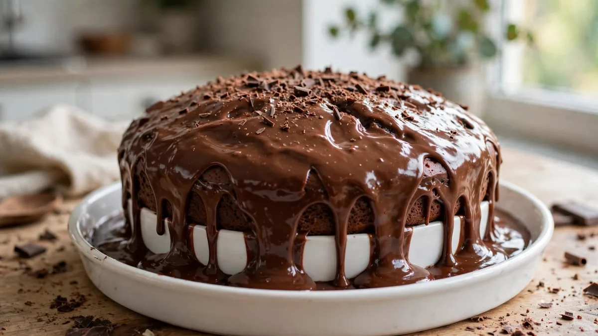 Bolo com Calda de Chocolate