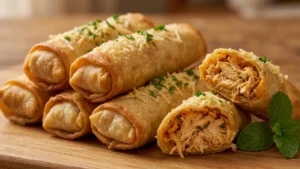 Enroladinhos com Frango na Massa de Pastel