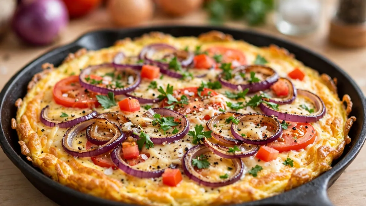 Omelete com Cebola e Tomate