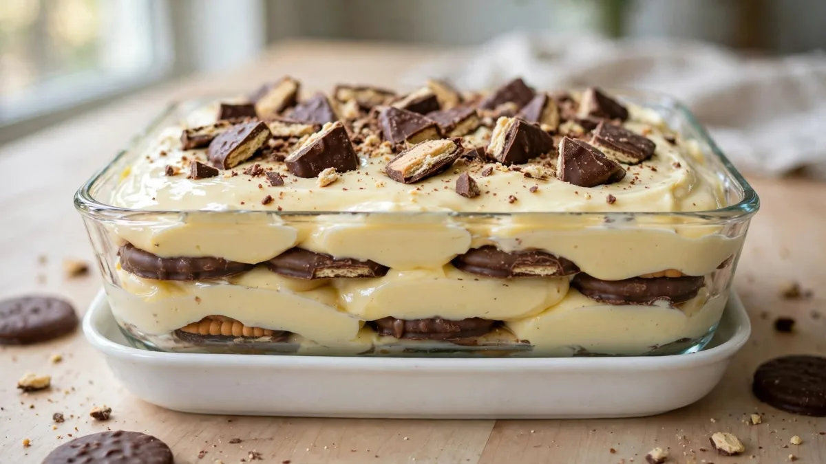 Sobremesa de Creme com Biscoitos de Chocolate