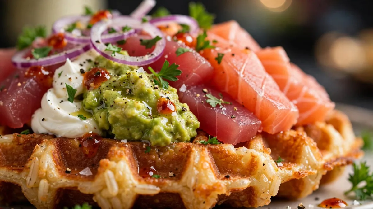 Waffle de Arroz com Salmão e Atum