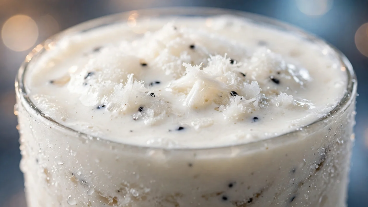 Batida de Graviola com Água de Coco e Vodca: Um drink refrescante e cremoso que combina a acidez tropical da graviola com o toque suave da água de coco, a doçura do leite cond