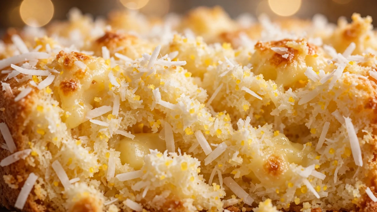 Bolo de Flocão com Coco e Queijo: Um bolo caipira fofinho e extremamente saboroso, feito com flocão de milho, coco ralado e queijo, ideal para acompanhar um café re