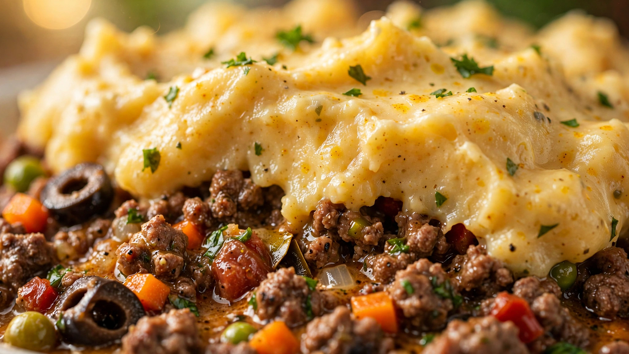 Escondidinho de Macaxeira com Carne Moída e Legumes